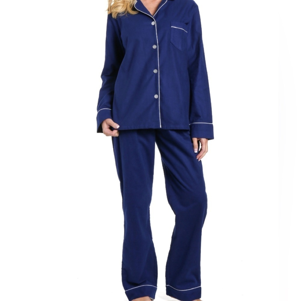 Women's Navy Blue Cotton Flannel Pajama Set